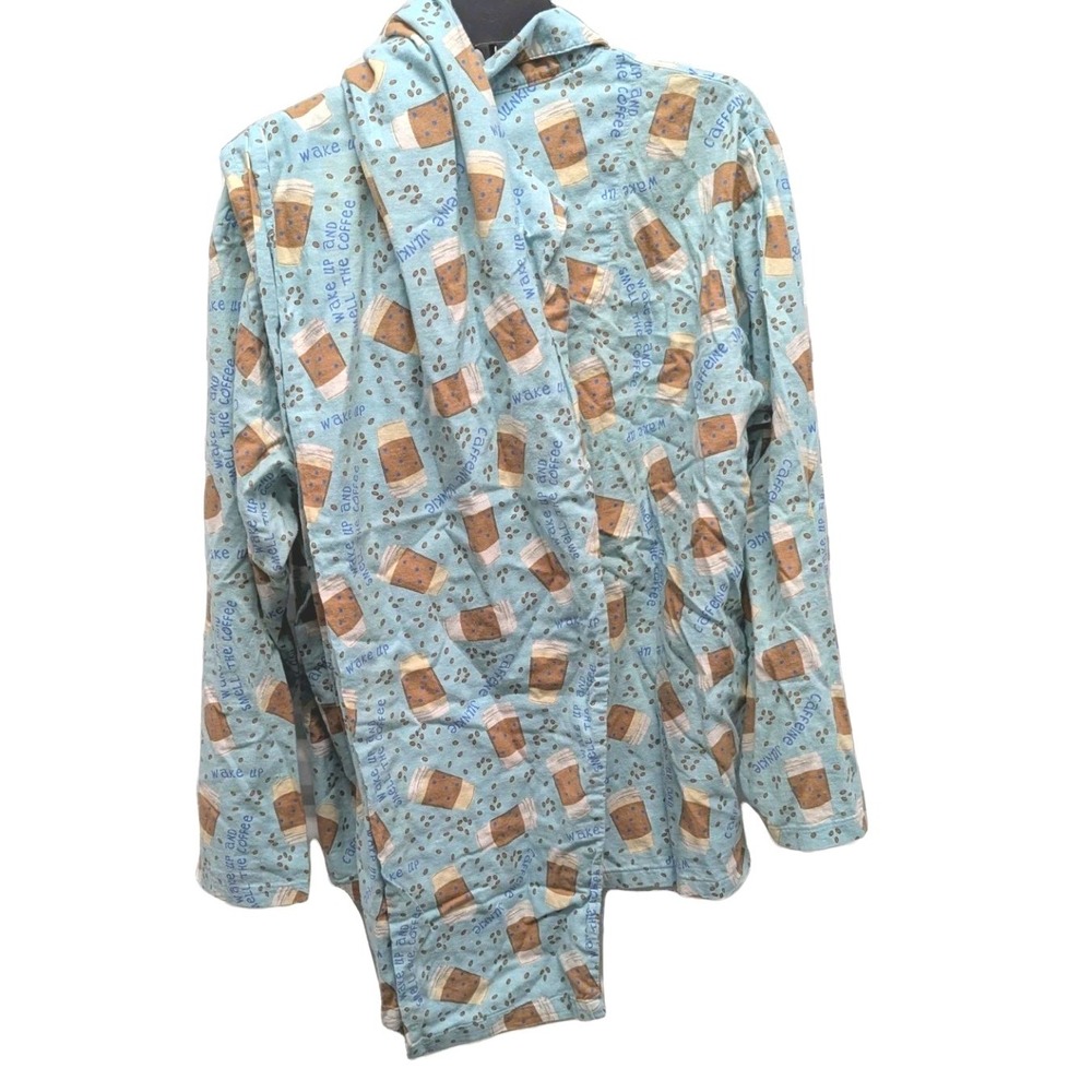 Whimsical Coffee Cotton Pajama Set Allison Andrea Blue Novelty Print Lounge M